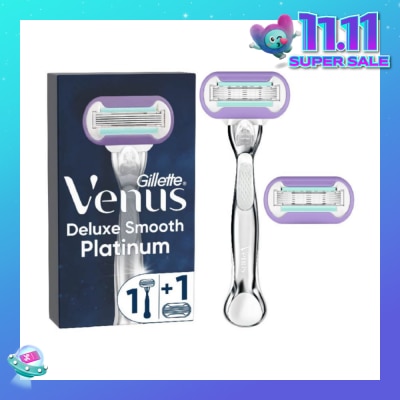 GILLETTE VENUS Deluxe Smooth Platinum Women's Razor Packset consists Handle 1s + Refill 2s (Designed to Avoid Rust)