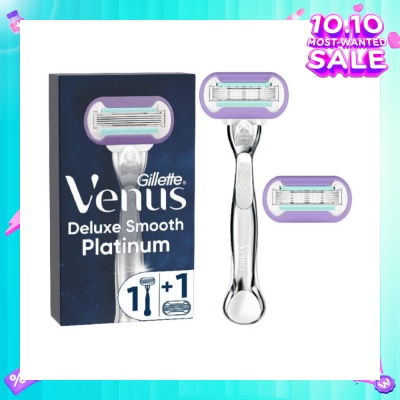 GILLETTE VENUS Deluxe Smooth Platinum Women's Razor Packset consists Handle 1s + Refill 2s (Designed to Avoid Rust)