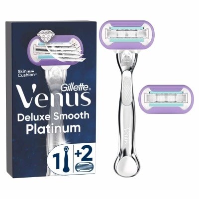 GILLETTE VENUS - Deluxe Smooth Platinum Women's Razor Packset consists Handle 1s + Refill 2s (Designed to Avoid Rust)