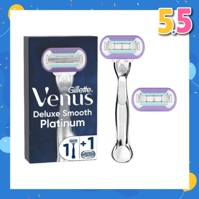 GILLETTE VENUS Deluxe Smooth Platinum Women's Razor Packset consists Handle 1s + Refill 2s (Designed to Avoid Rust)