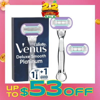GILLETTE VENUS Deluxe Smooth Platinum Women's Razor Packset consists Handle 1s + Refill 2s (Designed to Avoid Rust)