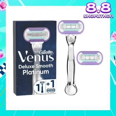 GILLETTE VENUS Deluxe Smooth Platinum Women's Razor Packset consists Handle 1s + Refill 2s (Designed to Avoid Rust)