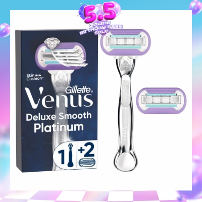 GILLETTE VENUS - Deluxe Smooth Platinum Women's Razor Packset consists Handle 1s + Refill 2s (Designed to Avoid Rust)
