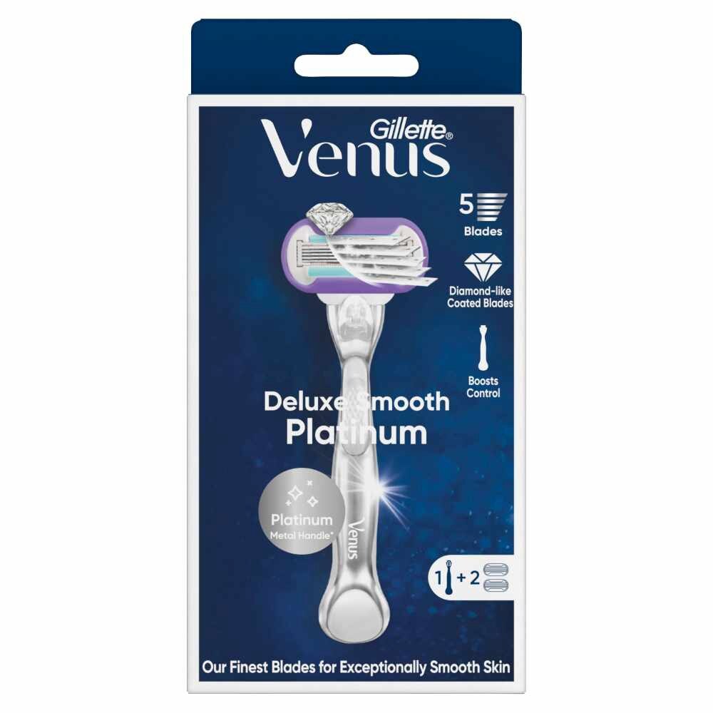 Deluxe Smooth Platinum Women's Razor Packset consists Handle 1s + Refill 2s (Designed to Avoid Rust)