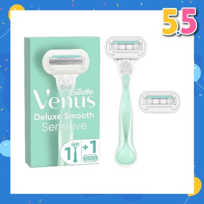 GILLETTE VENUS Deluxe Smooth Sensitive Women's Razor Packset consists Handle 1s + Refill 2s (Designed to Avoid Rust)