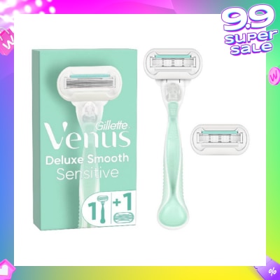 GILLETTE VENUS Deluxe Smooth Sensitive Women's Razor Packset consists Handle 1s + Refill 2s (Designed to Avoid Rust)