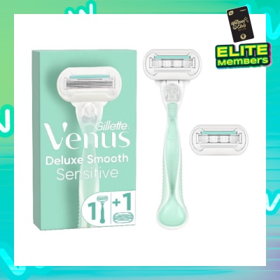 GILLETTE VENUS Deluxe Smooth Sensitive Women's Razor Packset consists Handle 1s + Refill 2s (Designed to Avoid Rust)