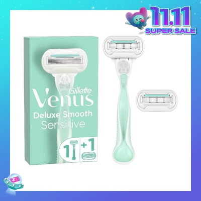 GILLETTE VENUS Deluxe Smooth Sensitive Women's Razor Packset consists Handle 1s + Refill 2s (Designed to Avoid Rust)