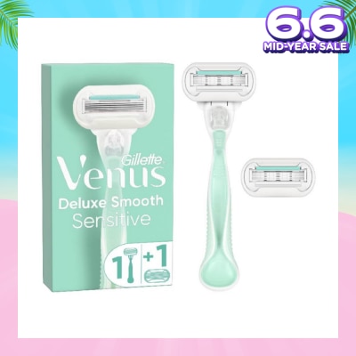 GILLETTE VENUS Deluxe Smooth Sensitive Women's Razor Packset consists Handle 1s + Refill 2s (Designed to Avoid Rust)