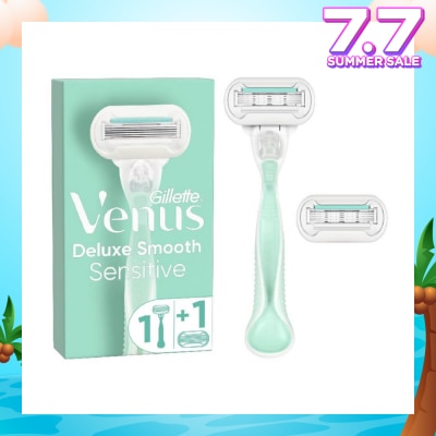 GILLETTE VENUS Deluxe Smooth Sensitive Women's Razor Packset consists Handle 1s + Refill 2s (Designed to Avoid Rust)