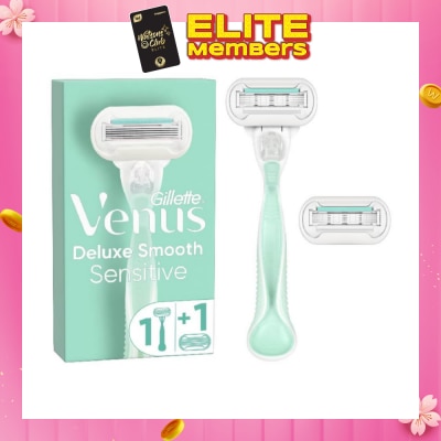 GILLETTE VENUS Deluxe Smooth Sensitive Women's Razor Packset consists Handle 1s + Refill 2s (Designed to Avoid Rust)