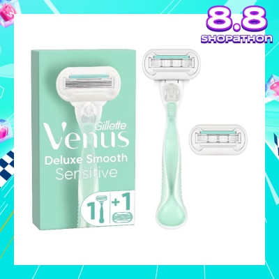 GILLETTE VENUS Deluxe Smooth Sensitive Women's Razor Packset consists Handle 1s + Refill 2s (Designed to Avoid Rust)