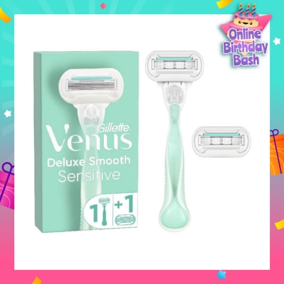 GILLETTE VENUS Deluxe Smooth Sensitive Women's Razor Packset consists Handle 1s + Refill 2s (Designed to Avoid Rust)