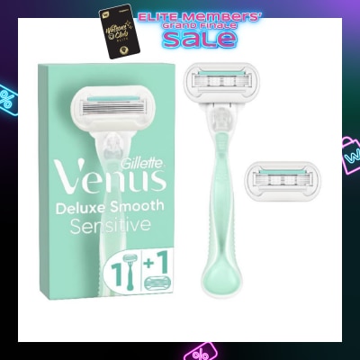GILLETTE VENUS Deluxe Smooth Sensitive Women's Razor Packset consists Handle 1s + Refill 2s (Designed to Avoid Rust)