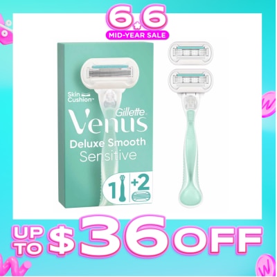 GILLETTE VENUS - Deluxe Smooth Sensitive Women's Razor Packset consists Handle 1s + Refill 2s (Designed to Avoid Rust)