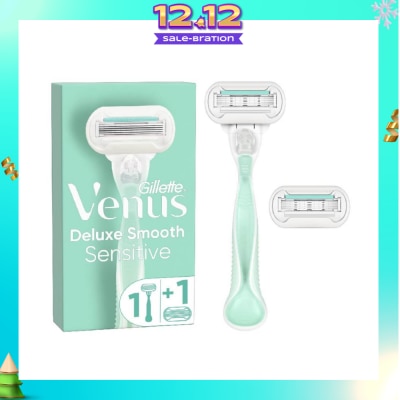 GILLETTE VENUS Deluxe Smooth Sensitive Women's Razor Packset consists Handle 1s + Refill 2s (Designed to Avoid Rust)