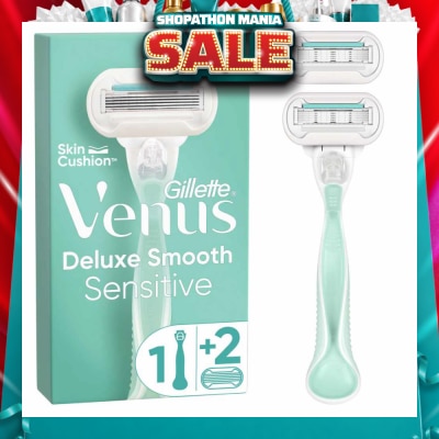 GILLETTE VENUS - Deluxe Smooth Sensitive Women's Razor Packset consists Handle 1s + Refill 2s (Designed to Avoid Rust)