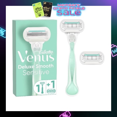 GILLETTE VENUS Deluxe Smooth Sensitive Women's Razor Packset consists Handle 1s + Refill 2s (Designed to Avoid Rust)