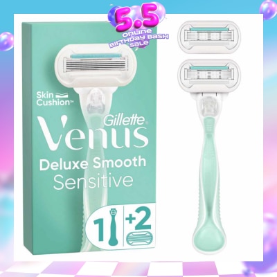 GILLETTE VENUS - Deluxe Smooth Sensitive Women's Razor Packset consists Handle 1s + Refill 2s (Designed to Avoid Rust)