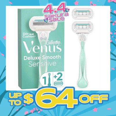 GILLETTE VENUS - Deluxe Smooth Sensitive Women's Razor Packset consists Handle 1s + Refill 2s (Designed to Avoid Rust)