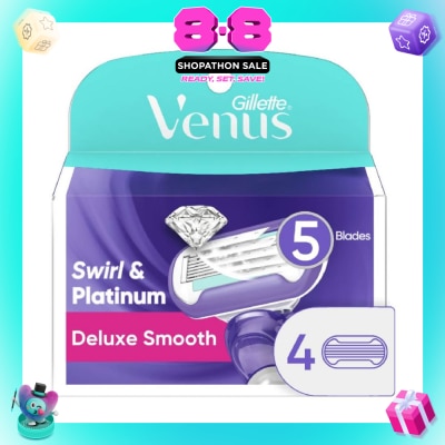 GILLETTE VENUS - Deluxe Smooth Swirl & Platinum Blade Refill (Designed to Avoid Rust) 4s