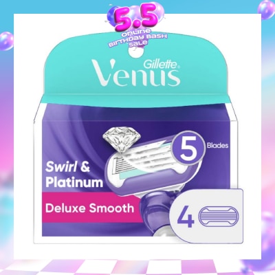 GILLETTE VENUS - Deluxe Smooth Swirl & Platinum Blade Refill (Designed to Avoid Rust) 4s