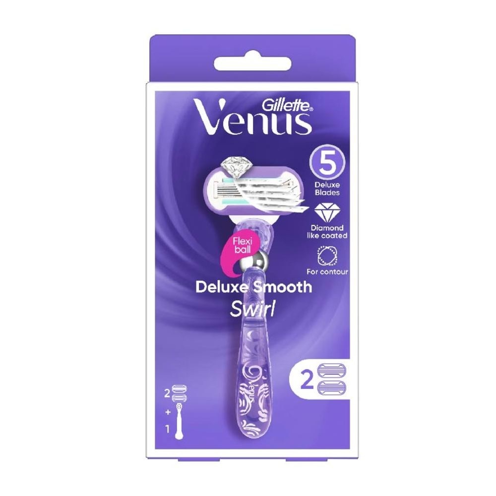 Deluxe Smooth Swirl Women's Razor Packset consists Handle 1s + Refill 2s (Designed to Avoid Rust)