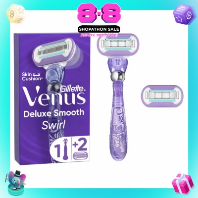 GILLETTE VENUS - Deluxe Smooth Swirl Women's Razor Packset consists Handle 1s + Refill 2s (Designed to Avoid Rust)