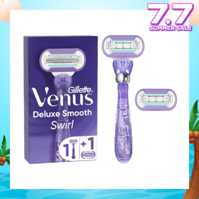 GILLETTE VENUS Deluxe Smooth Swirl Women's Razor Packset consists Handle 1s + Refill 2s (Designed to Avoid Rust)