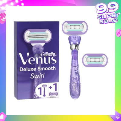 GILLETTE VENUS Deluxe Smooth Swirl Women's Razor Packset consists Handle 1s + Refill 2s (Designed to Avoid Rust)
