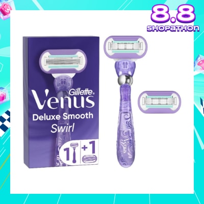 GILLETTE VENUS Deluxe Smooth Swirl Women's Razor Packset consists Handle 1s + Refill 2s (Designed to Avoid Rust)