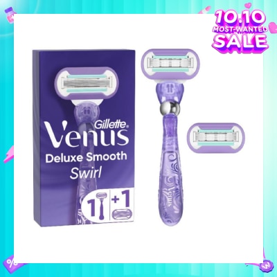 GILLETTE VENUS Deluxe Smooth Swirl Women's Razor Packset consists Handle 1s + Refill 2s (Designed to Avoid Rust)