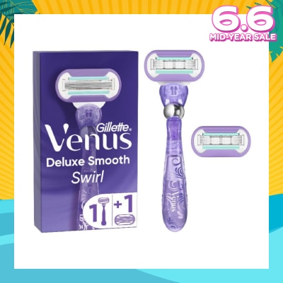 GILLETTE VENUS Deluxe Smooth Swirl Women's Razor Packset consists Handle 1s + Refill 2s (Designed to Avoid Rust)