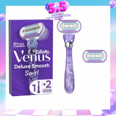 GILLETTE VENUS - Deluxe Smooth Swirl Women's Razor Packset consists Handle 1s + Refill 2s (Designed to Avoid Rust)