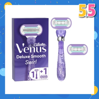GILLETTE VENUS Deluxe Smooth Swirl Women's Razor Packset consists Handle 1s + Refill 2s (Designed to Avoid Rust)