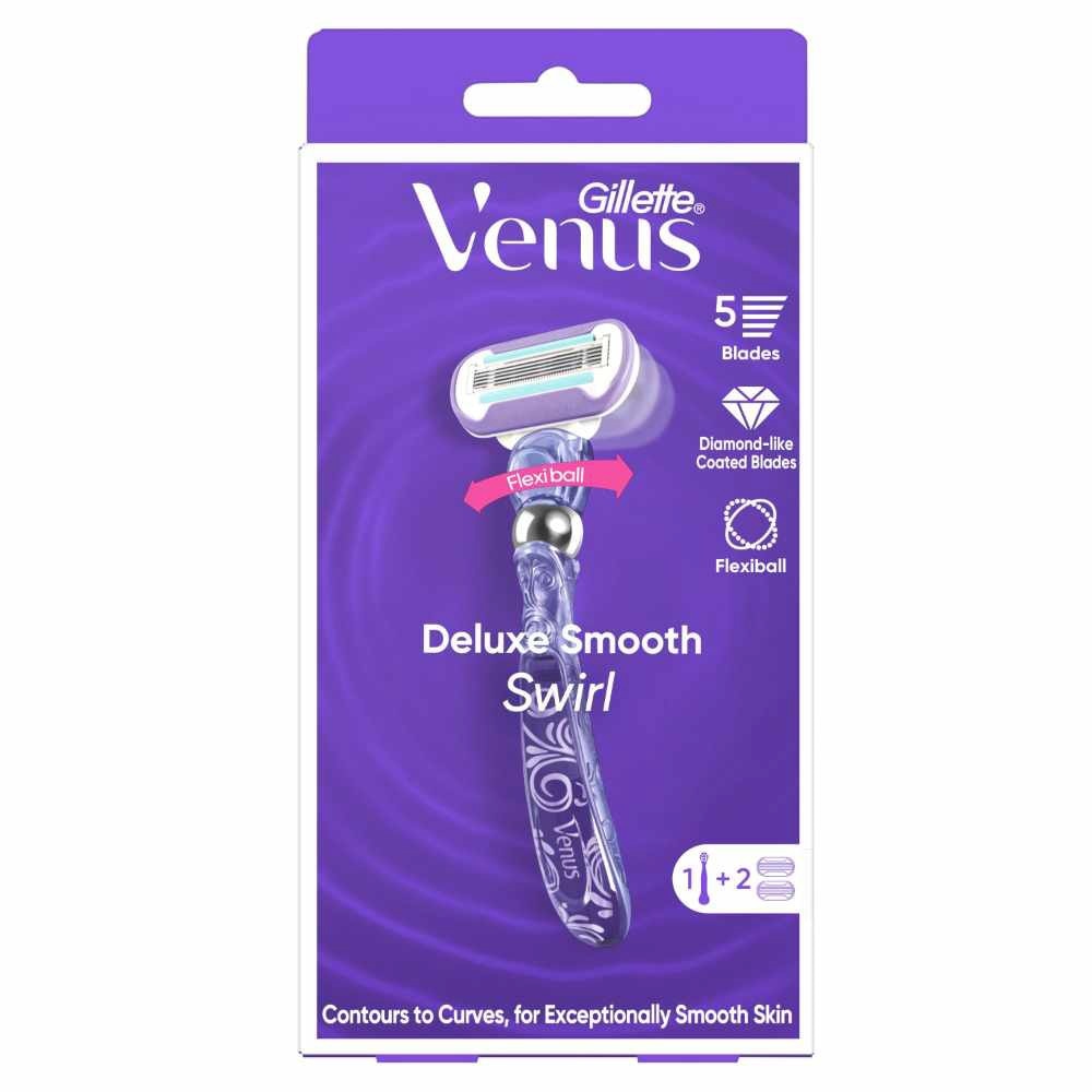Deluxe Smooth Swirl Women's Razor Packset consists Handle 1s + Refill 2s (Designed to Avoid Rust)