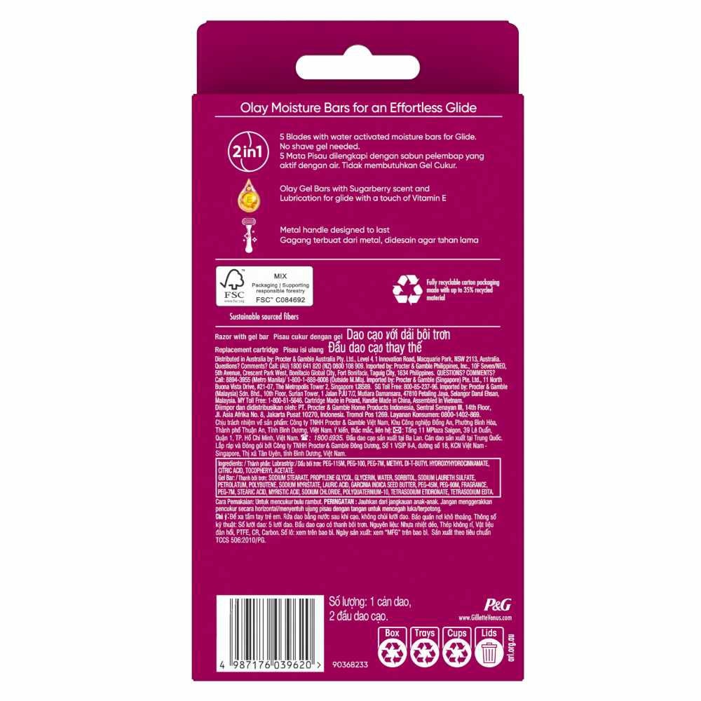 with OLAY Comfortglide Sugarberry Women's Razor Packset consist Handle 1s + Refill 2s (Designed to Avoid Rust)