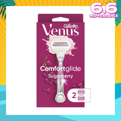 GILLETTE VENUS with OLAY Comfortglide Sugarberry Women's Razor Packset consist Handle 1s + Refill 2s (Designed to Avoid Rust)