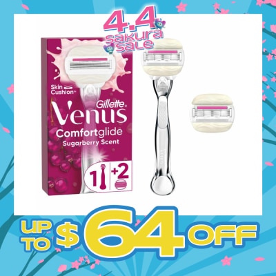 GILLETTE VENUS - with OLAY Comfortglide Sugarberry Women's Razor Packset consist Handle 1s + Refill 2s (Designed to Avoid Rust)