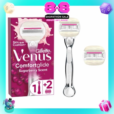 GILLETTE VENUS - with OLAY Comfortglide Sugarberry Women's Razor Packset consist Handle 1s + Refill 2s (Designed to Avoid Rust)