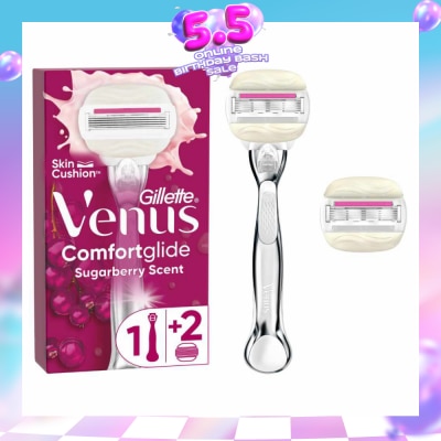 GILLETTE VENUS - with OLAY Comfortglide Sugarberry Women's Razor Packset consist Handle 1s + Refill 2s (Designed to Avoid Rust)