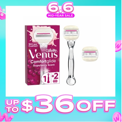 GILLETTE VENUS - with OLAY Comfortglide Sugarberry Women's Razor Packset consist Handle 1s + Refill 2s (Designed to Avoid Rust)