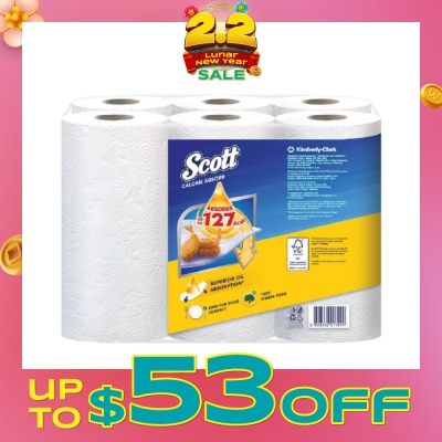 SCOTT Everyday Cooking Premium Kitchen Towel Virgin Fiber Calorie Light 55s x 6 Rolls