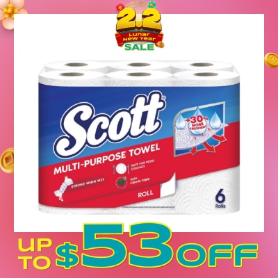 SCOTT Everyday Cleaning Multi-Purpose Kitchen Towel Virgin Fiber 52s x 6 Rolls