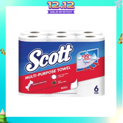 SCOTT Everyday Cleaning Multi-Purpose Kitchen Towel Virgin Fiber 52s x 6 Rolls