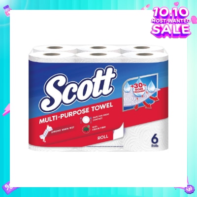 SCOTT Everyday Cleaning Multi-Purpose Kitchen Towel Virgin Fiber 52s x 6 Rolls