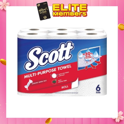 SCOTT Everyday Cleaning Multi-Purpose Kitchen Towel Virgin Fiber 52s x 6 Rolls