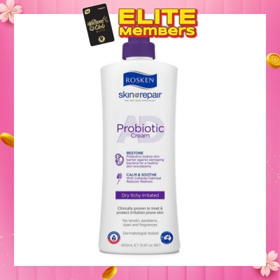 ROSKEN AD Probiotic Cream (For Healthy Skin Microbiome Suitable for Dry Itchy Skin Types) 400ml