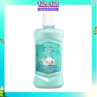 WATSONS Active Salt Herbal Mouthwash Micellar Double Action Kills 99% Bacteria 500ml