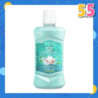 WATSONS Active Salt Herbal Mouthwash Micellar Double Action Kills 99% Bacteria  500ml